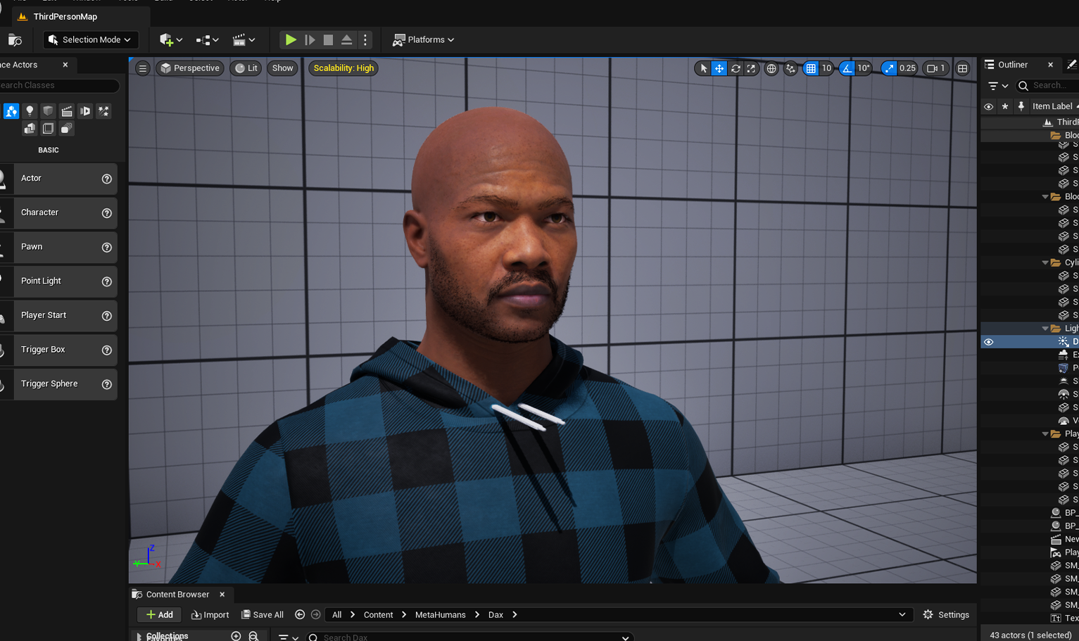 PixelHair ready-made full weeknd 3D moustache stubble beard on a metahuman in Unreal Engine 5 using Blender hair particle system