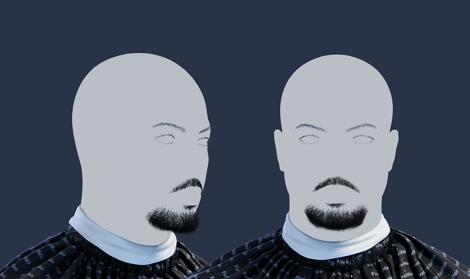 PixelHair ready-made full Chris Brown 3D goatee in Blender using Blender hair particle system