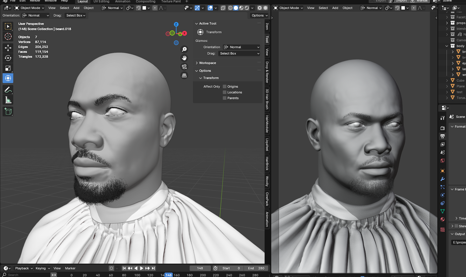 PixelHair ready-made full Chris Brown 3D goatee in Blender using Blender hair particle system