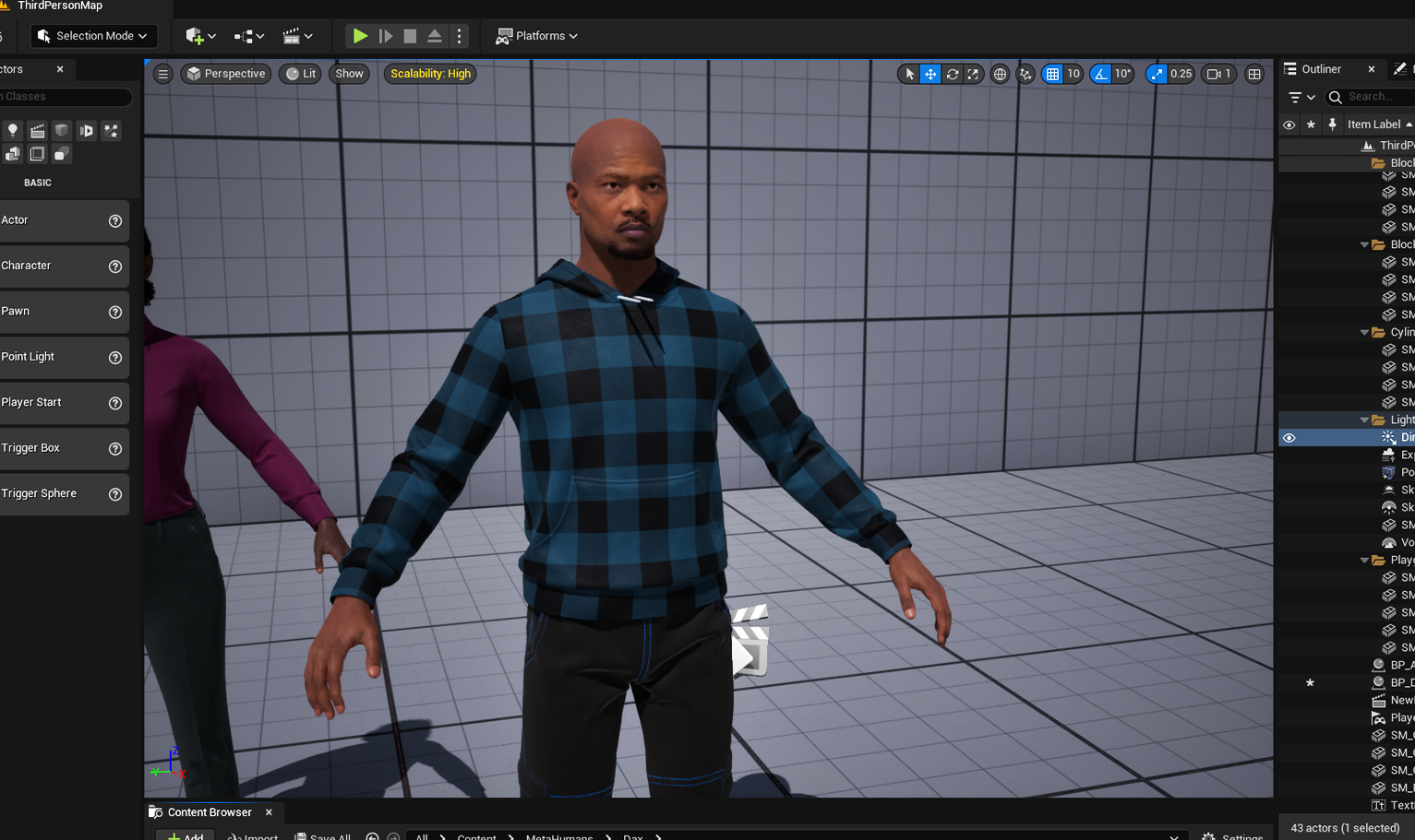 PixelHair ready-made full Chris Brown 3D goatee beard on a metahuman in Unreal Engine 5 using Blender hair particle system