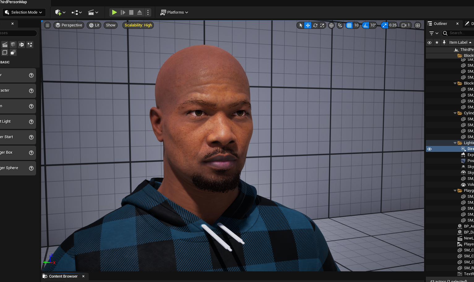 PixelHair ready-made full Chris Brown 3D goatee beard on a metahuman in Unreal Engine 5 using Blender hair particle system