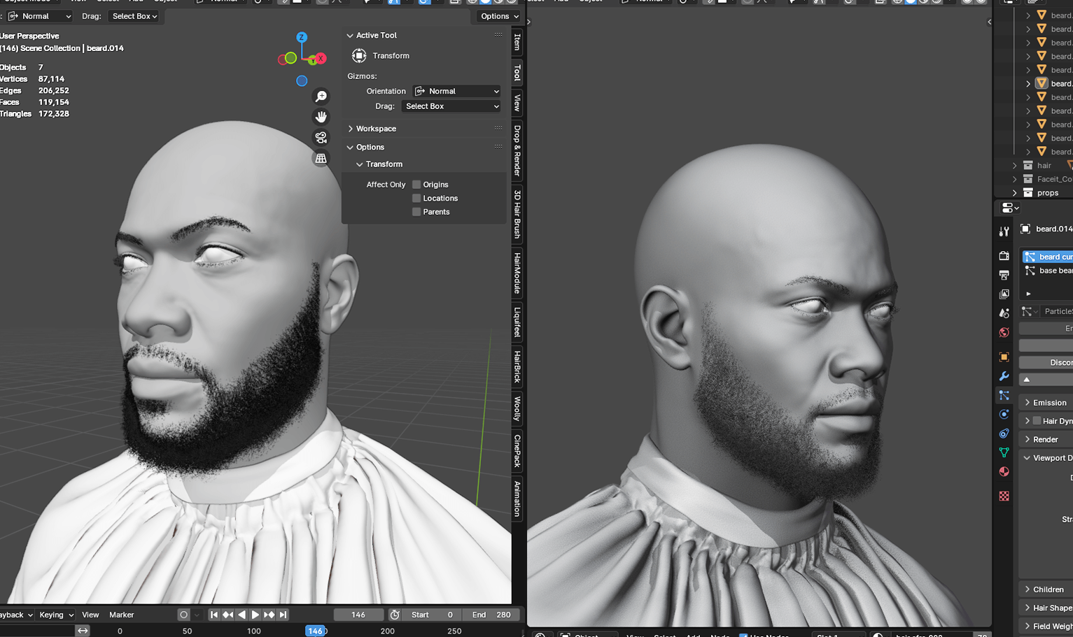 PixelHair ready-made full 3D beard in Blender using Blender hair particle system