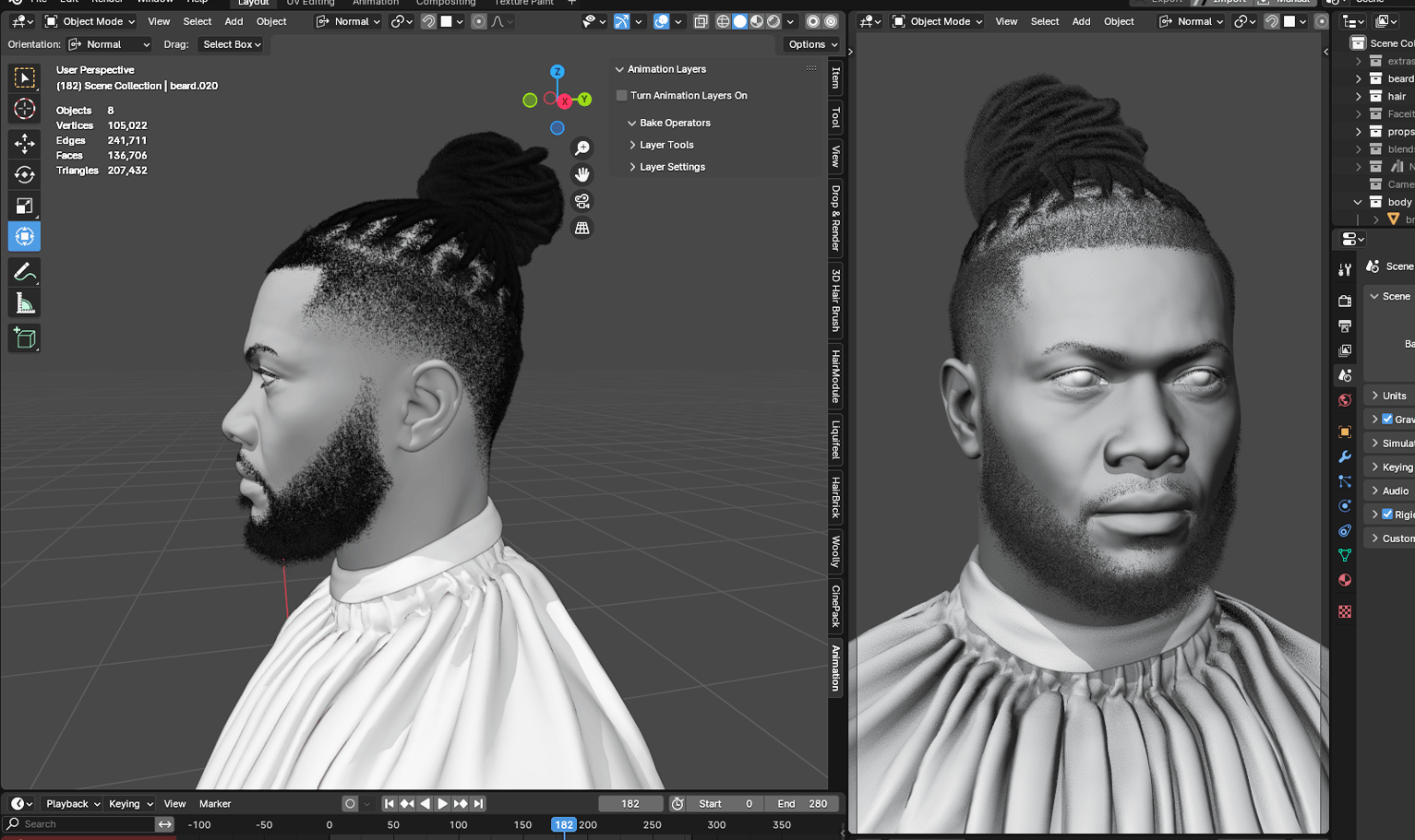 PixelHair pre-made Burna Boy Dreads Fade Taper in Blender using Blender hair particle system