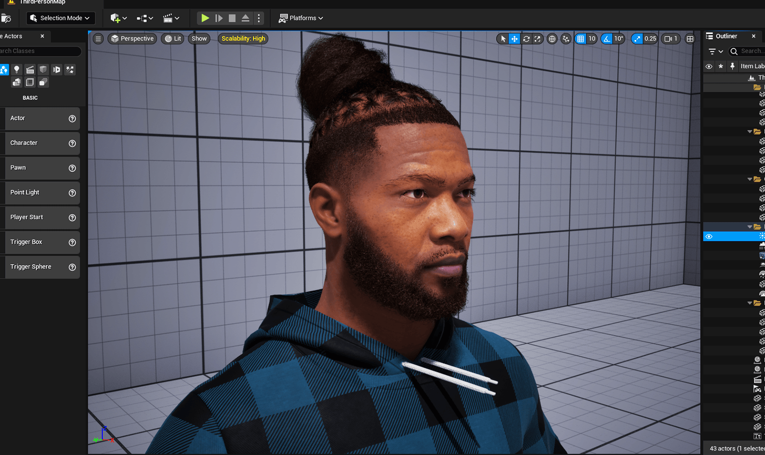 PixelHair pre-made Burna Boy Dreads Fade Taper 3D hairstyle on a metahuman in Unreal Engine 5 using Blender hair particle system