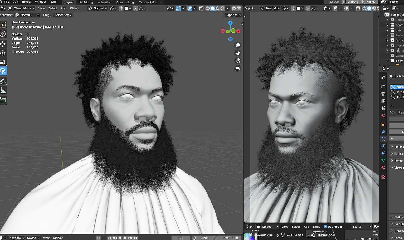 PixelHair pre-made Odel beckham jr Curly Afro Fade Taper in Blender using Blender hair particle system