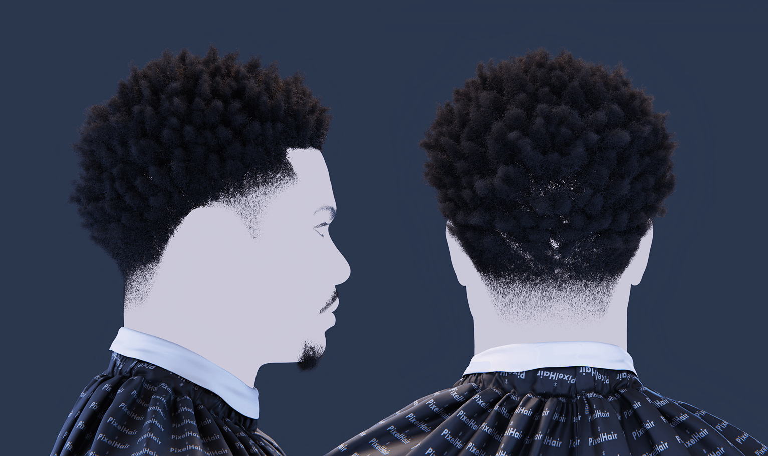 PixelHair pre-made Nardo Wick Afro Fade Taper in Blender using Blender hair particle system