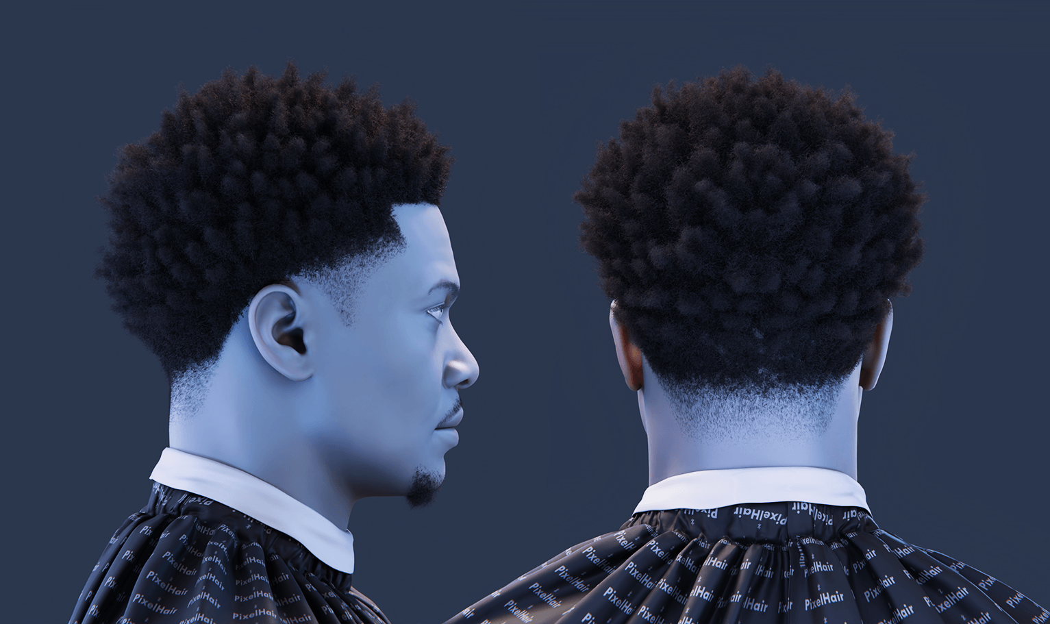 PixelHair pre-made Nardo Wick Afro Fade Taper in Blender using Blender hair particle system