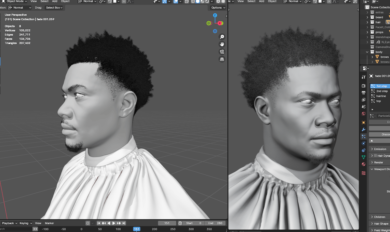 PixelHair pre-made Nardo Wick Afro Fade Taper in Blender using Blender hair particle system