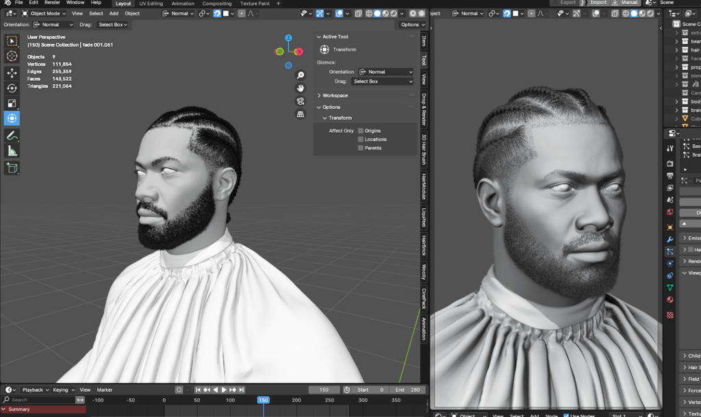 Pixelhair pre-made drake braids fade taper in blender using blender hair particle system