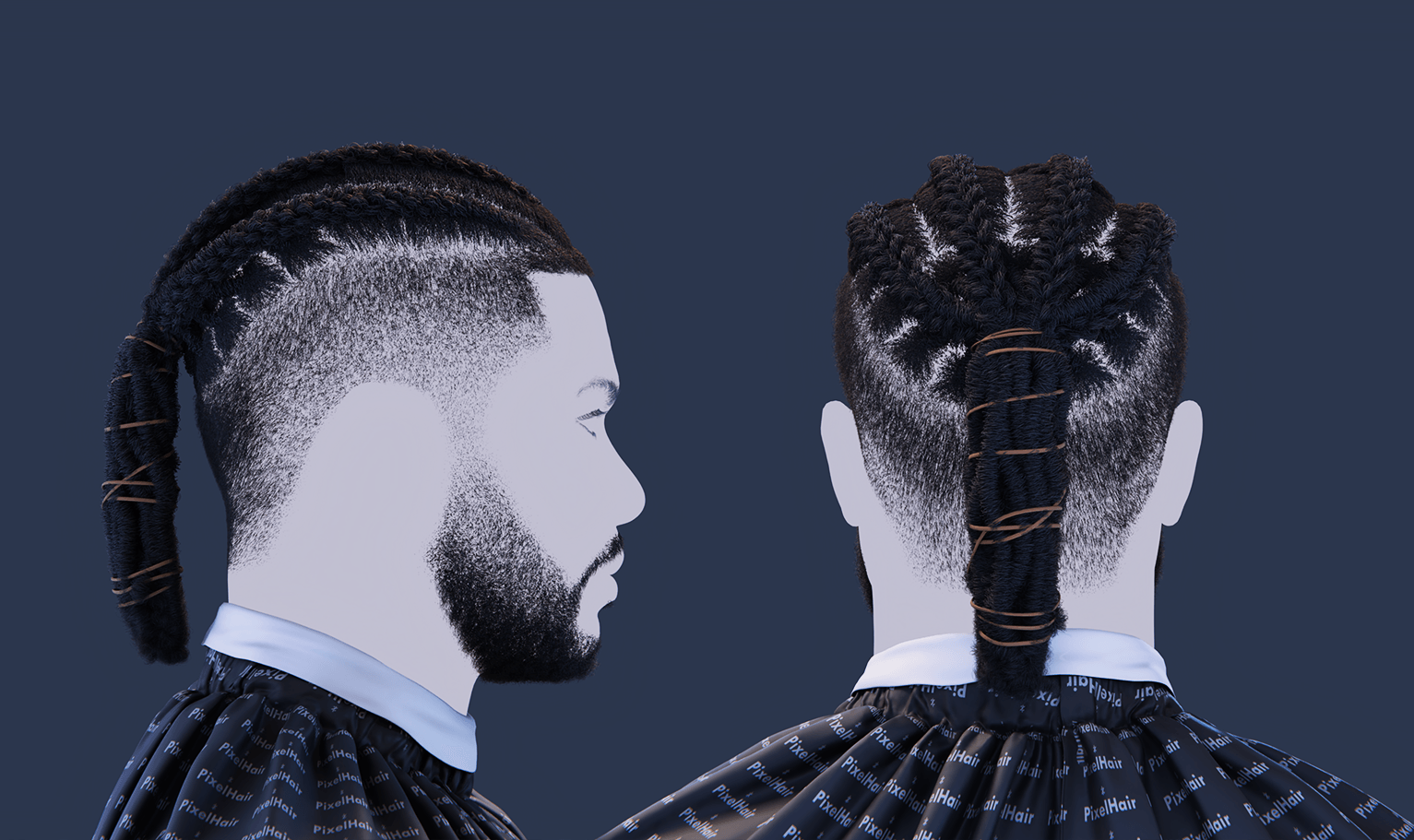 PixelHair pre-made Omarion Braided Dreads Fade Taper in Blender using Blender hair particle system