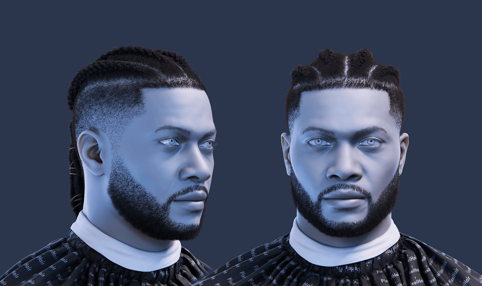 PixelHair pre-made Omarion Braided Dreads Fade Taper in Blender using Blender hair particle system