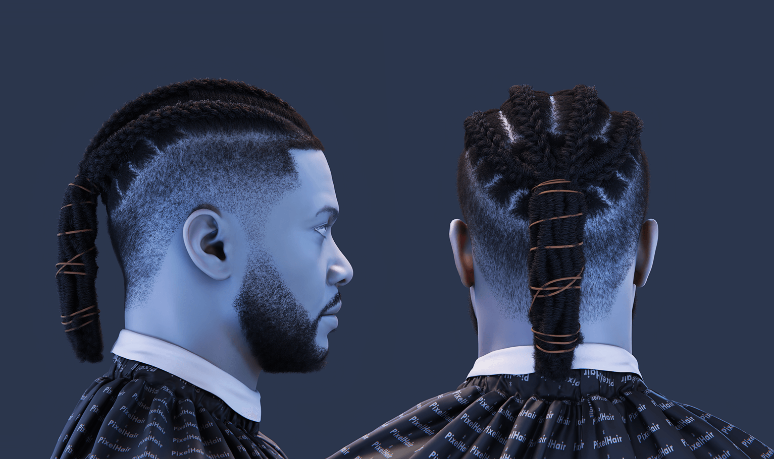 PixelHair pre-made Omarion Braided Dreads Fade Taper in Blender using Blender hair particle system