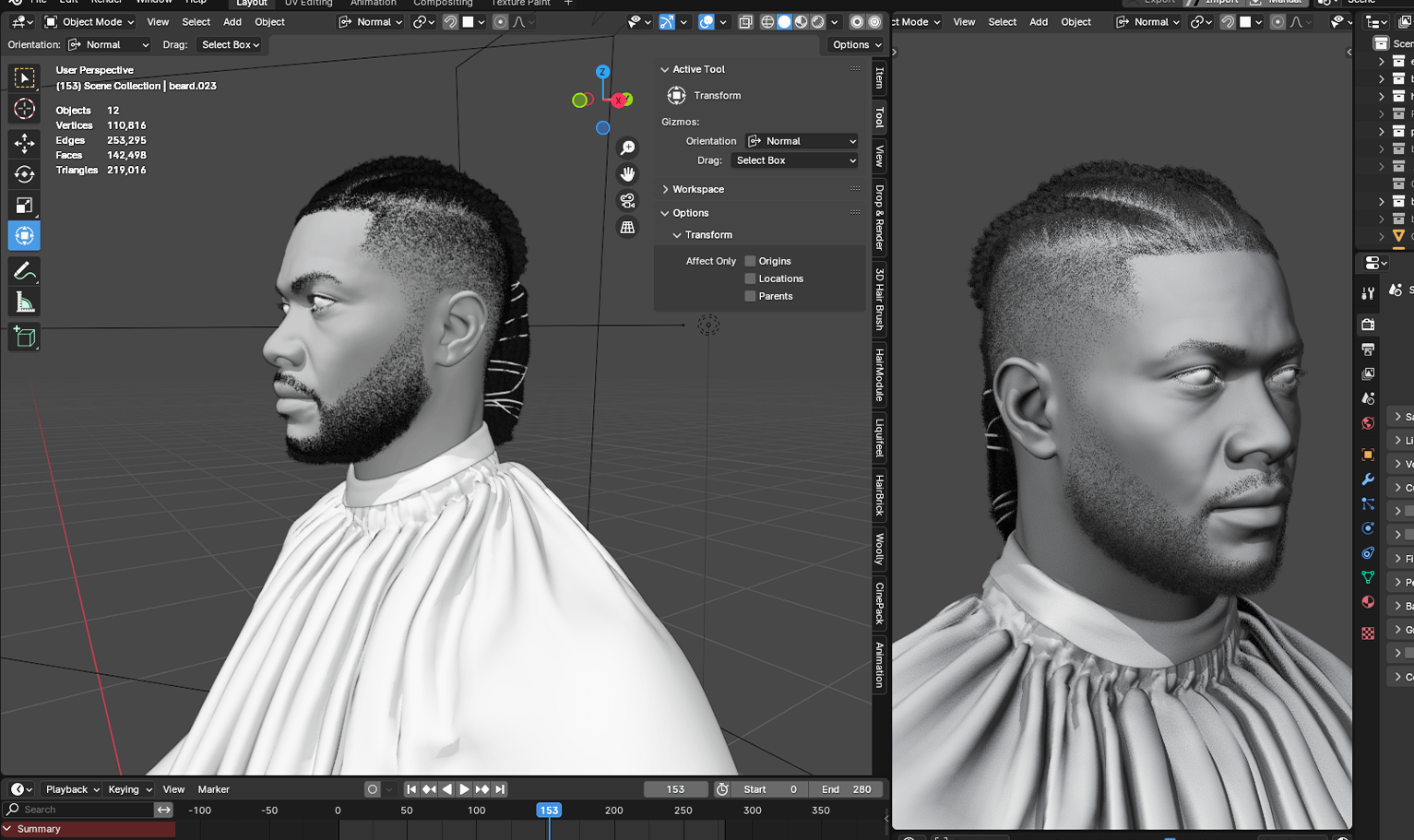 PixelHair pre-made Omarion Braided Dreads Fade Taper in Blender using Blender hair particle system