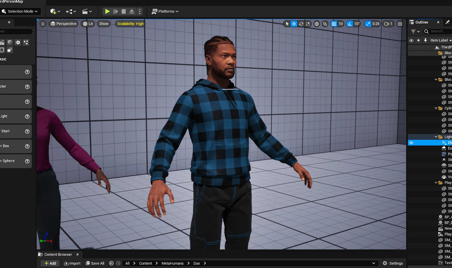 PixelHair pre-made Omarion Braided Dreads Fade Taper 3D hairstyle on a metahuman in Unreal Engine 5 using Blender hair particle system