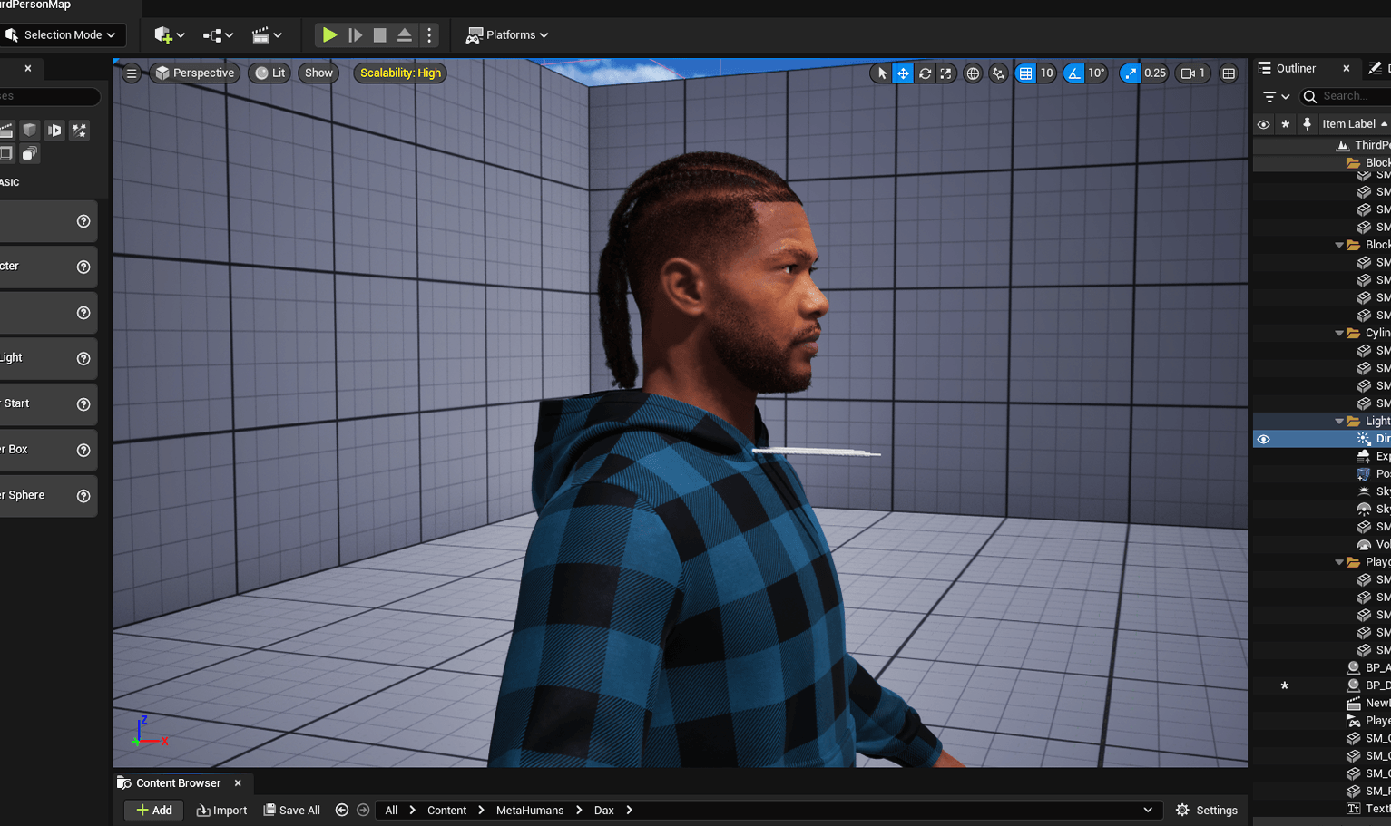 PixelHair pre-made Omarion Braided Dreads Fade Taper 3D hairstyle on a metahuman in Unreal Engine 5 using Blender hair particle system