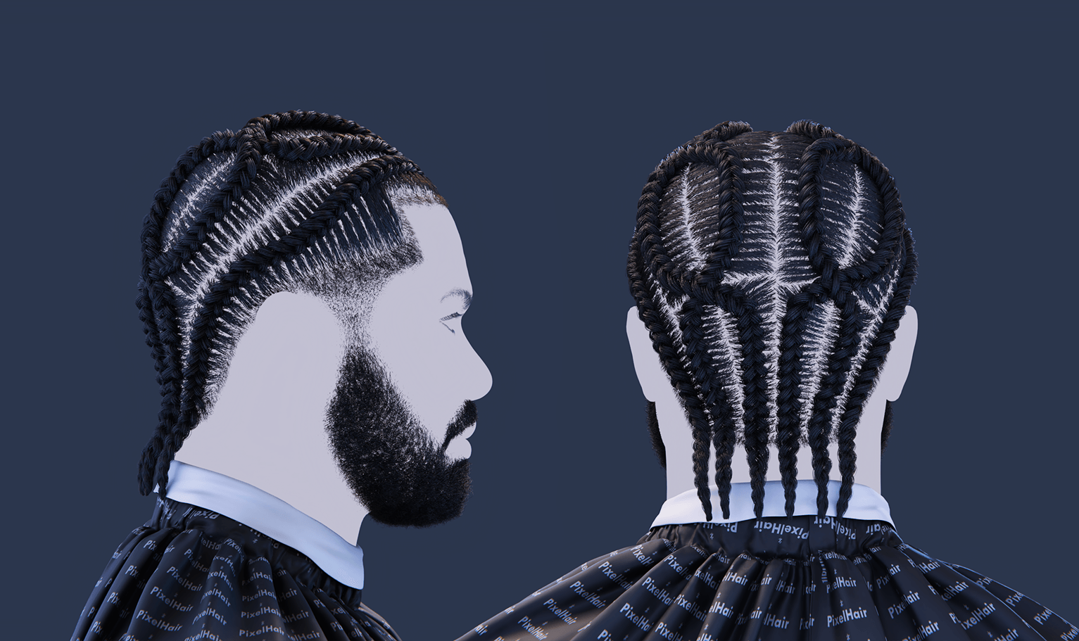 PixelHair pre-made Drake Braids Fade Taper in Blender using Blender hair particle system