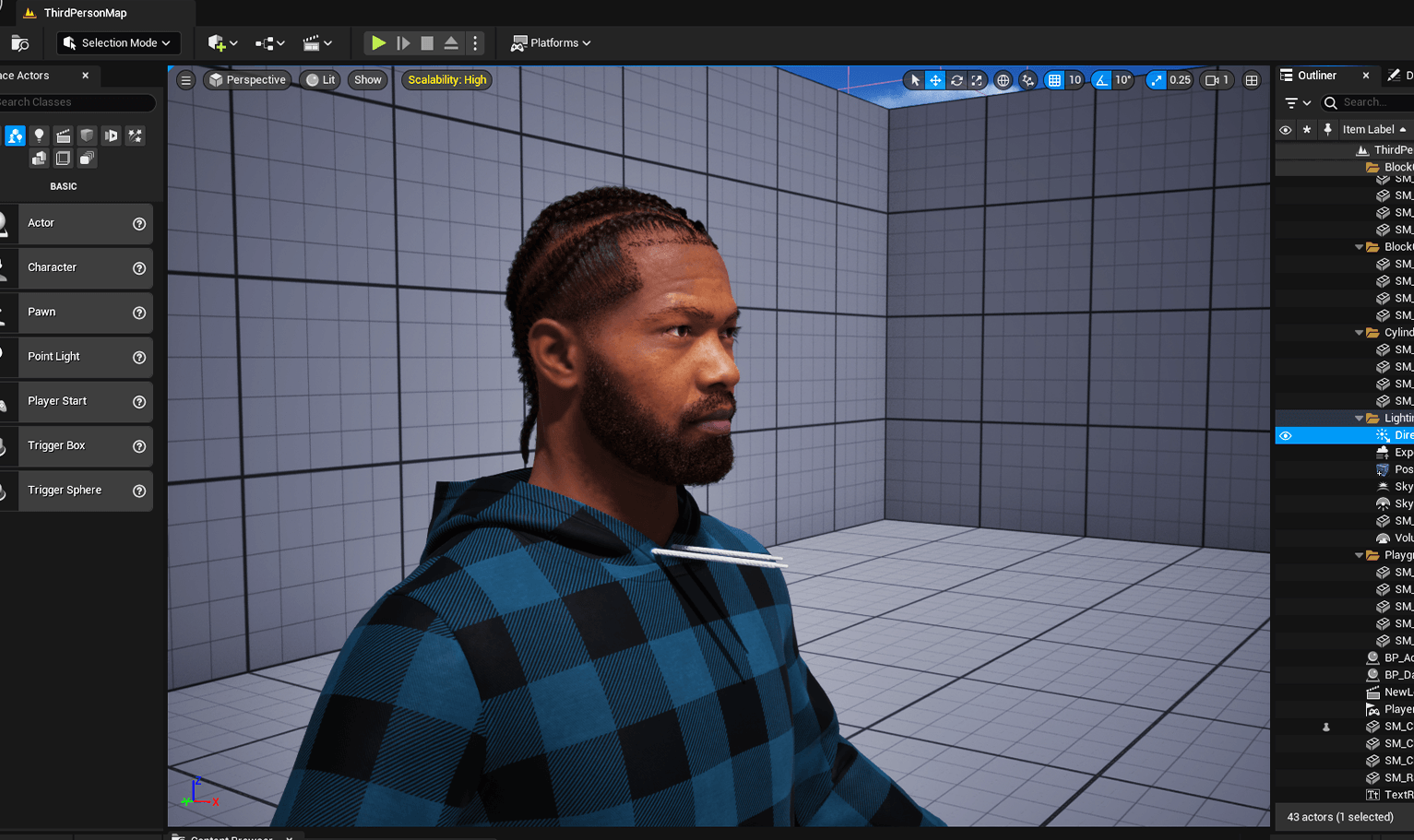 PixelHair pre-made Drake Braids Fade Taper 3D hairstyle on a metahuman in Unreal Engine 5 using Blender hair particle system