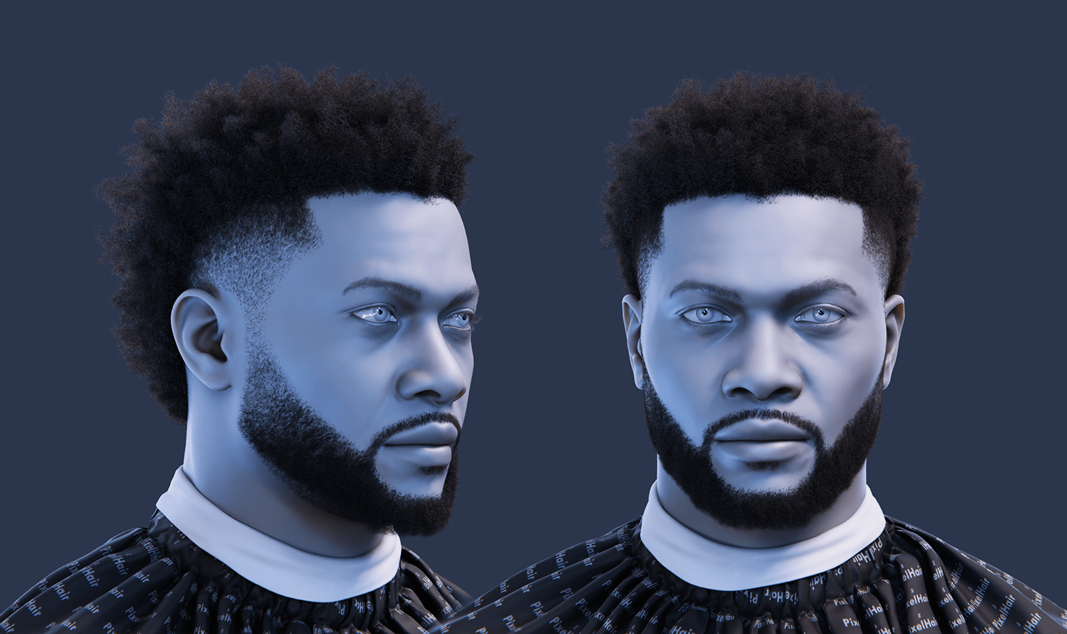 PixelHair pre-made Chadwick Boseman Mohawk Afro Fade Taper in Blender using Blender hair particle system