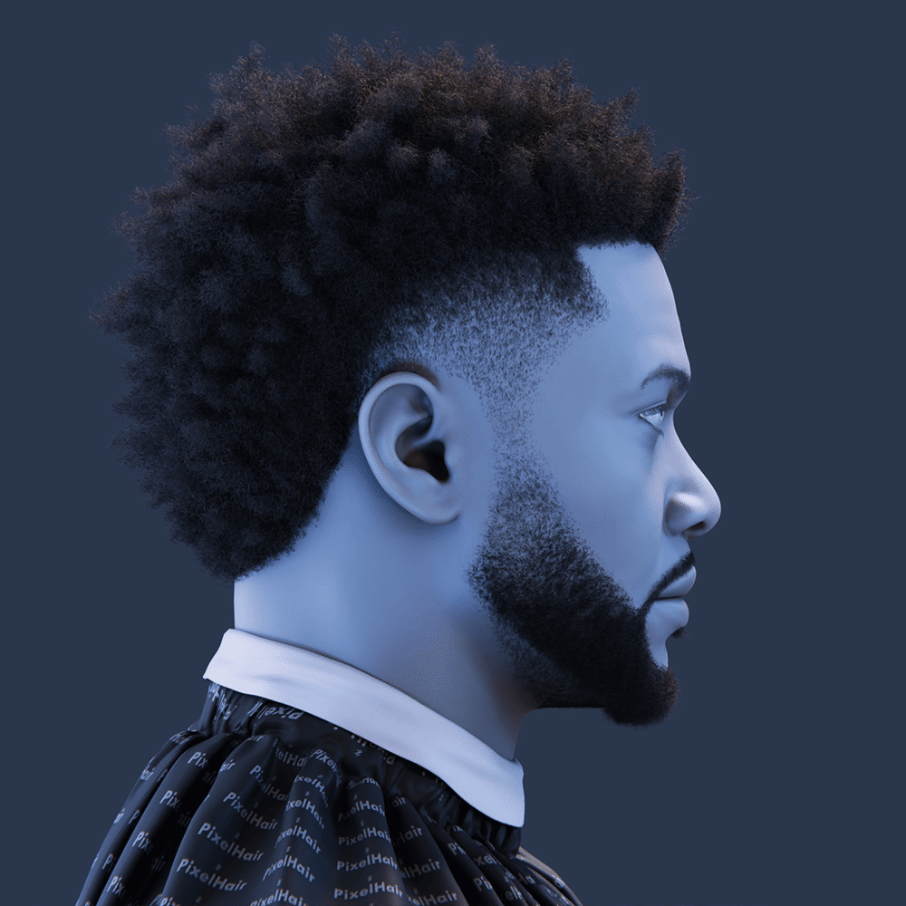 Pixelhair pre-made chadwick boseman mohawk afro fade taper in blender using blender hair particle system