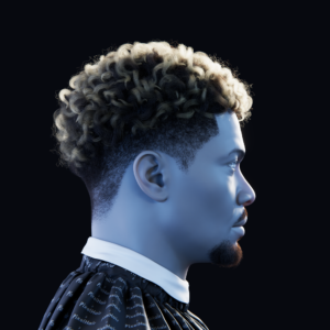 PixelHair pre-made Chris Brown inspired curly afro 3D hairstyle in Blender using Blender hair particle system