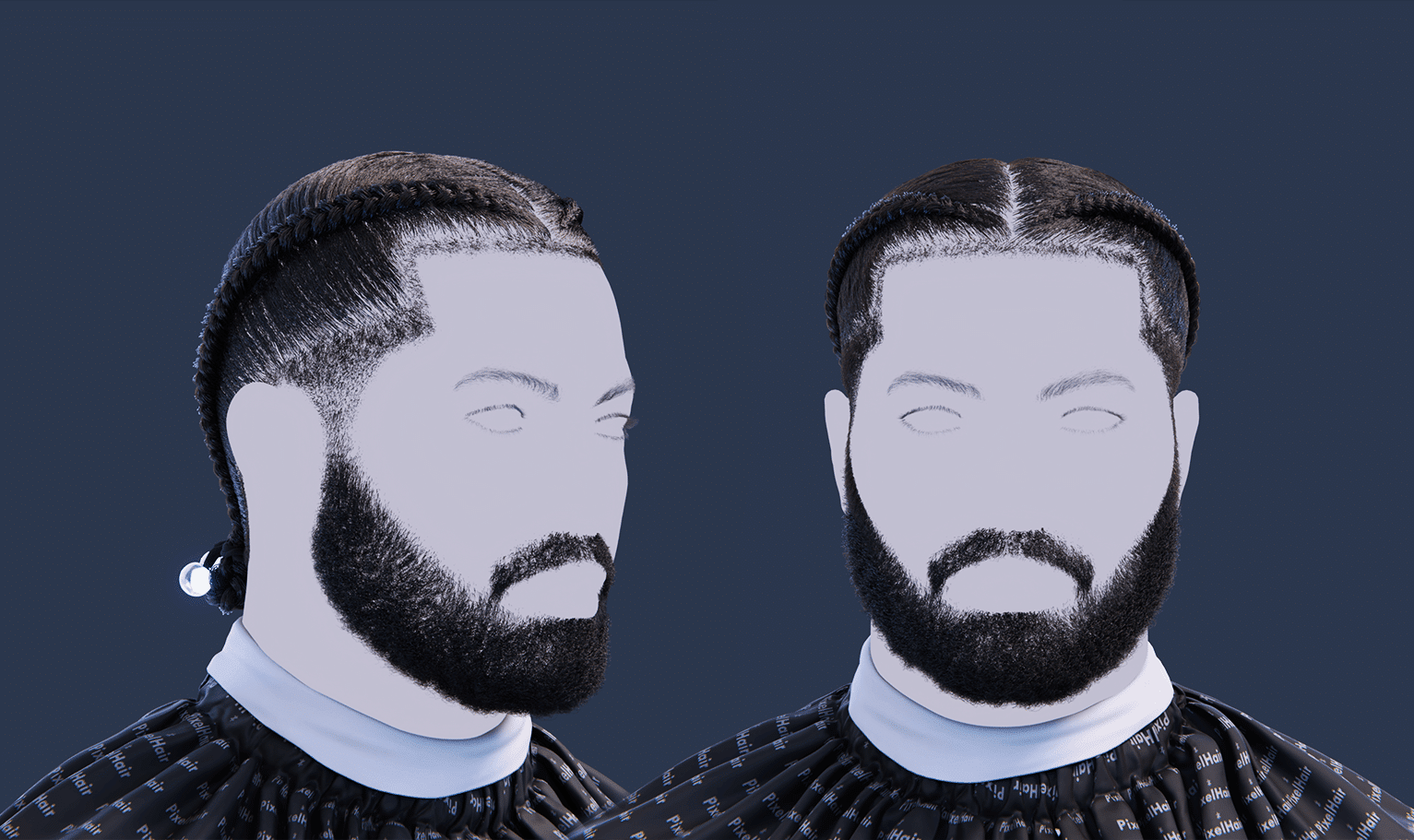 PixelHair pre-made Drake Double Braids Fade Taper in Blender using Blender hair particle system