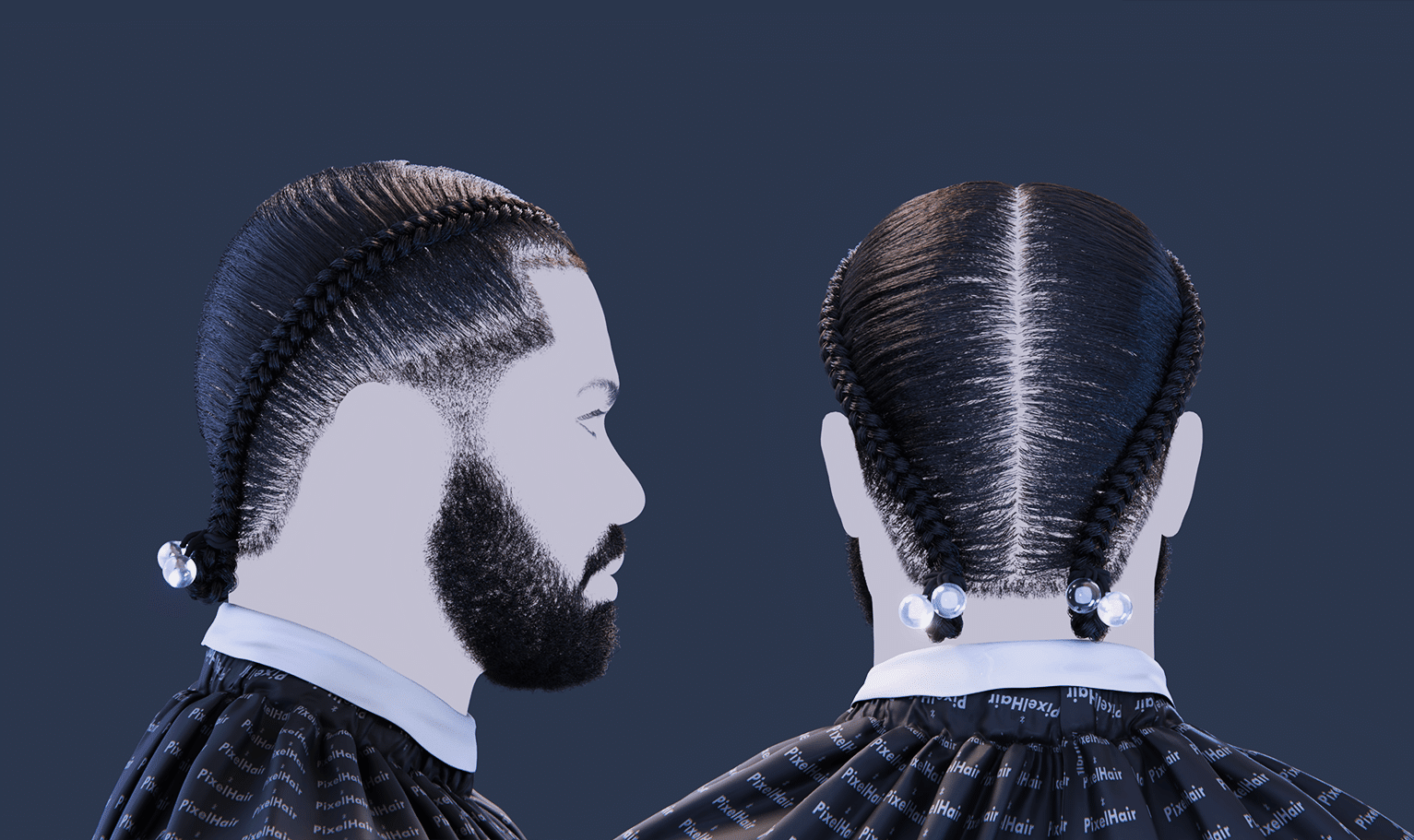 PixelHair pre-made Drake Double Braids Fade Taper in Blender using Blender hair particle system