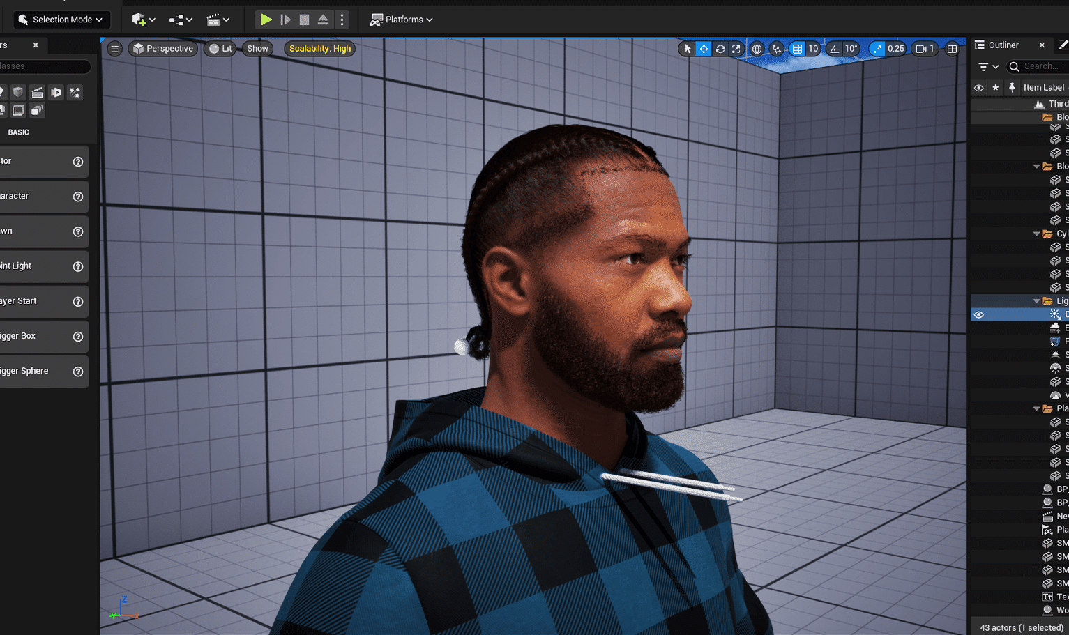 PixelHair pre-made Drake Double Braids Fade Taper 3D hairstyle on a metahuman in Unreal Engine 5 using Blender hair particle system