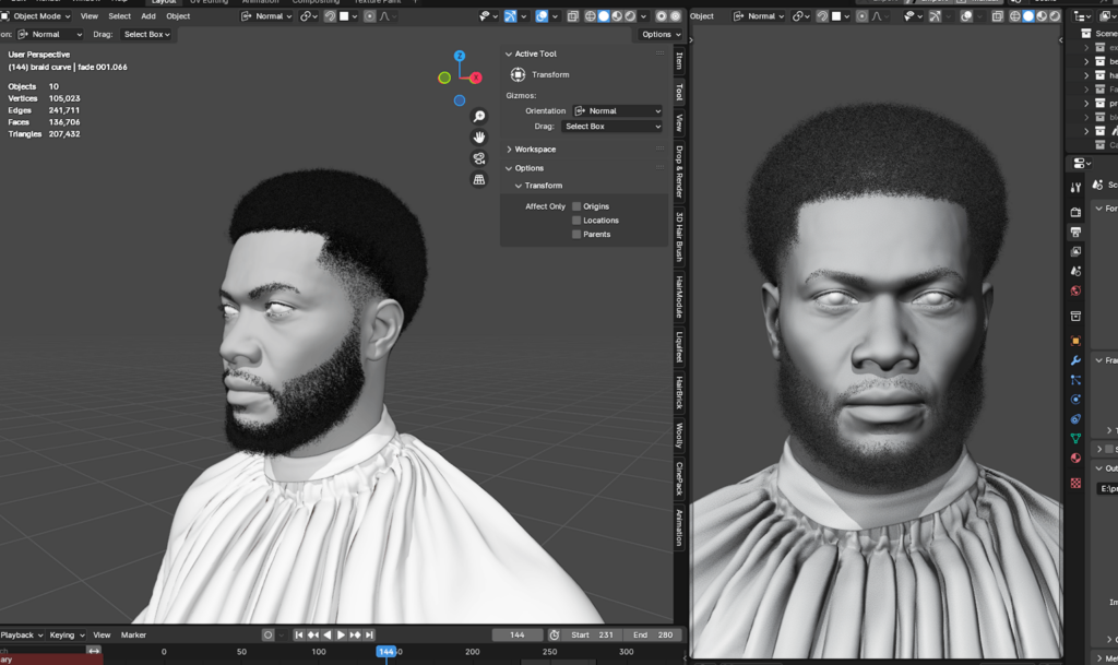 Pixelhair pre-made afro fade taper in blender using blender hair particle system