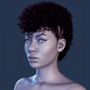 PixelHair pre-made female 3d character Curly Mohawk Afro in Blender using Blender hair particle system