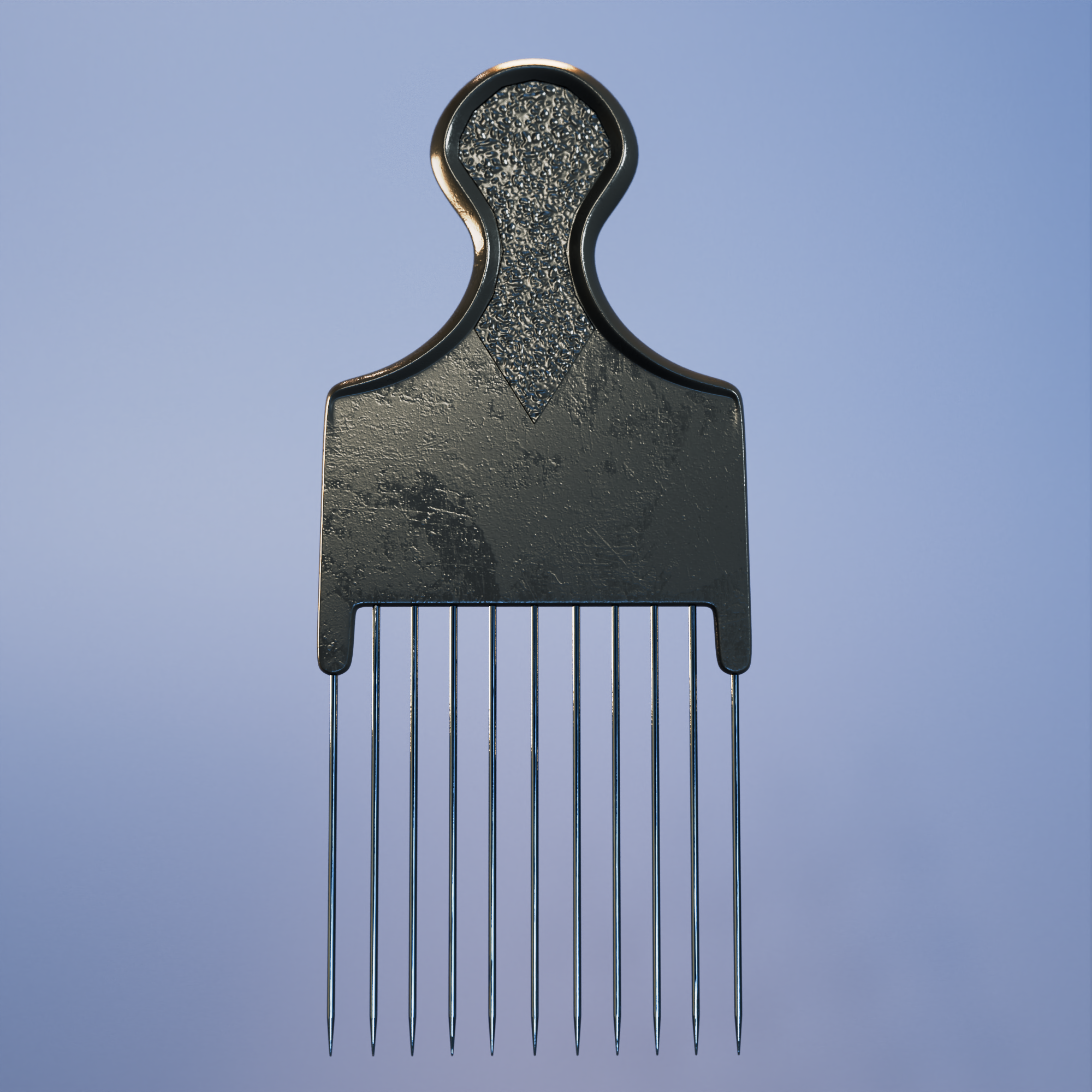 Metal African American Pick Comb Hairdressing Styling Tool Hair Pick made 3D model for blender, Unreal Engine, Maya, 3ds Max, Cinema 4D, Houdini, Unity