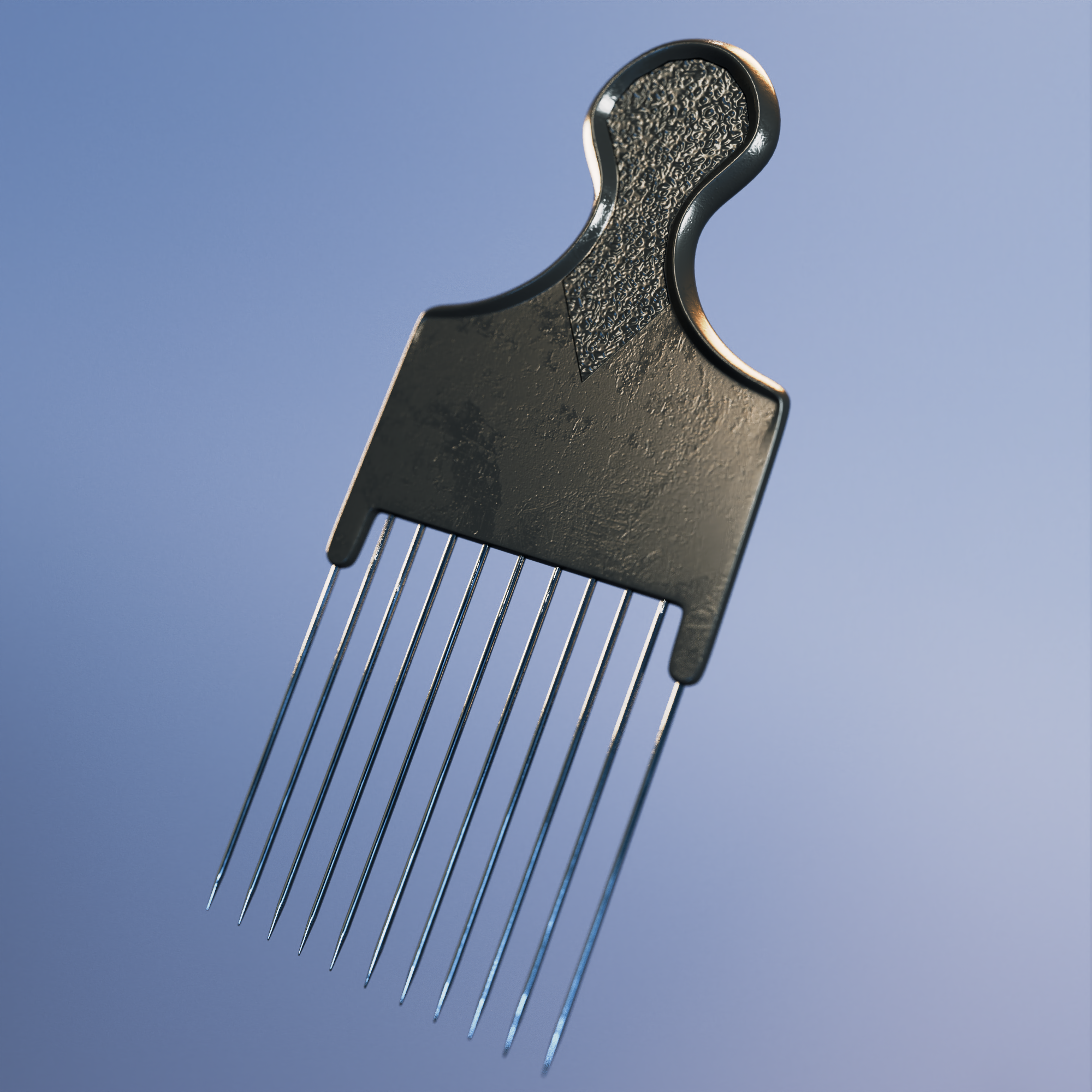 Metal African American Pick Comb Hairdressing Styling Tool Hair Pick made 3D model for blender, Unreal Engine, Maya, 3ds Max, Cinema 4D, Houdini, Unity