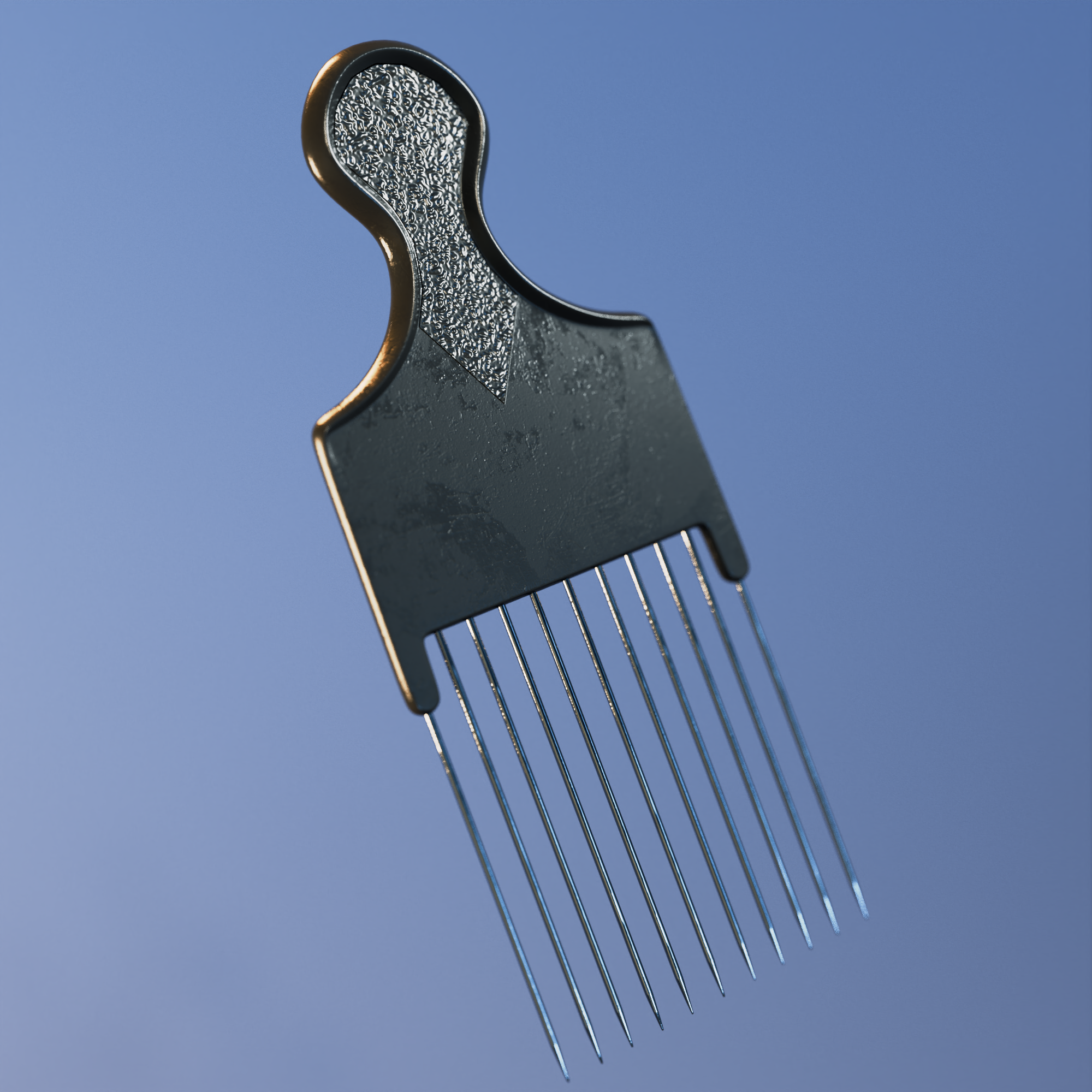 Metal African American Pick Comb Hairdressing Styling Tool Hair Pick made 3D model for blender, Unreal Engine, Maya, 3ds Max, Cinema 4D, Houdini, Unity