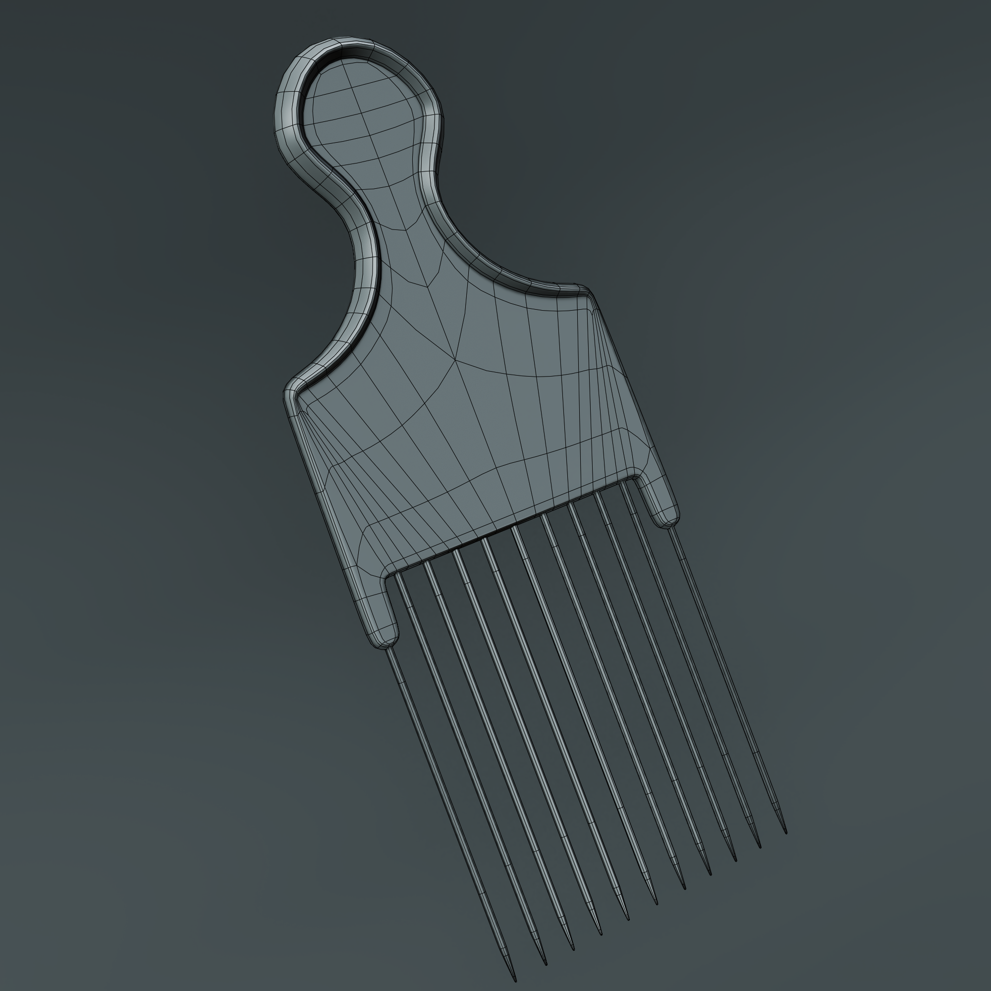 Metal African American Pick Comb Hairdressing Styling Tool Hair Pick made 3D model for blender, Unreal Engine, Maya, 3ds Max, Cinema 4D, Houdini, Unity