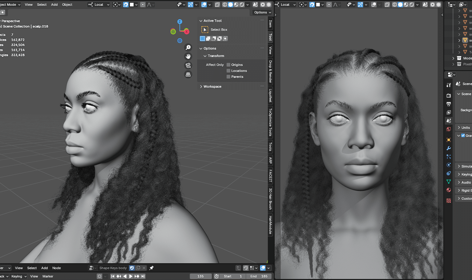 PixelHair pre-made female 3d character Curly braided Afro in Blender using Blender hair particle system