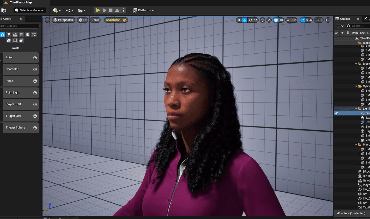 PixelHair pre-made female 3d character braided Curly Afro 3D hairstyle on a metahuman in Unreal Engine 5 using Blender hair particle system