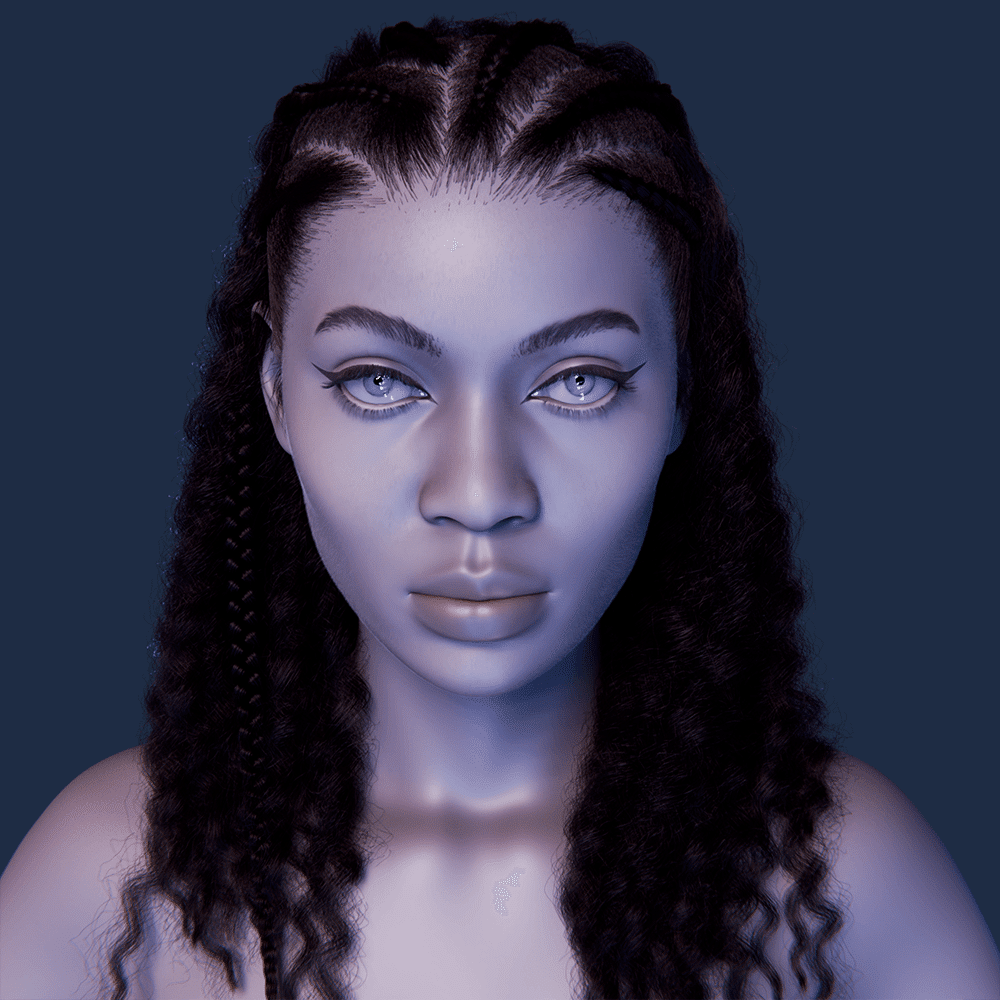 Pixelhair pre-made female 3d character curly braided afro in blender using blender hair particle system