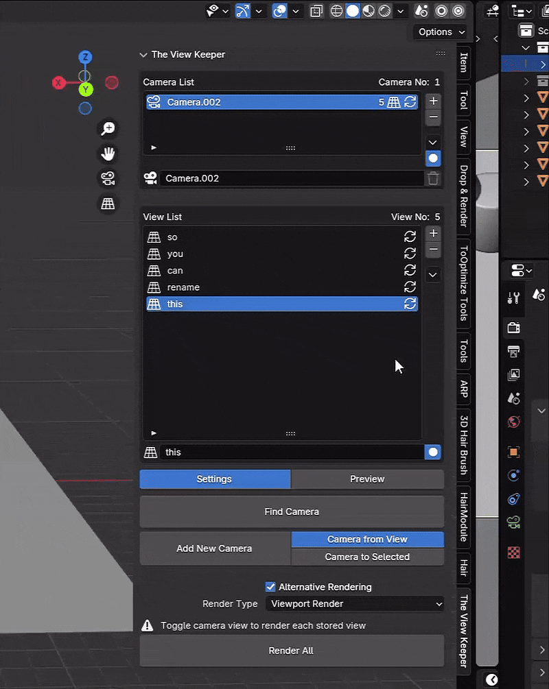 Blender clear view record list view table blender addon- the view keeper. Store multiple camera angles in blender