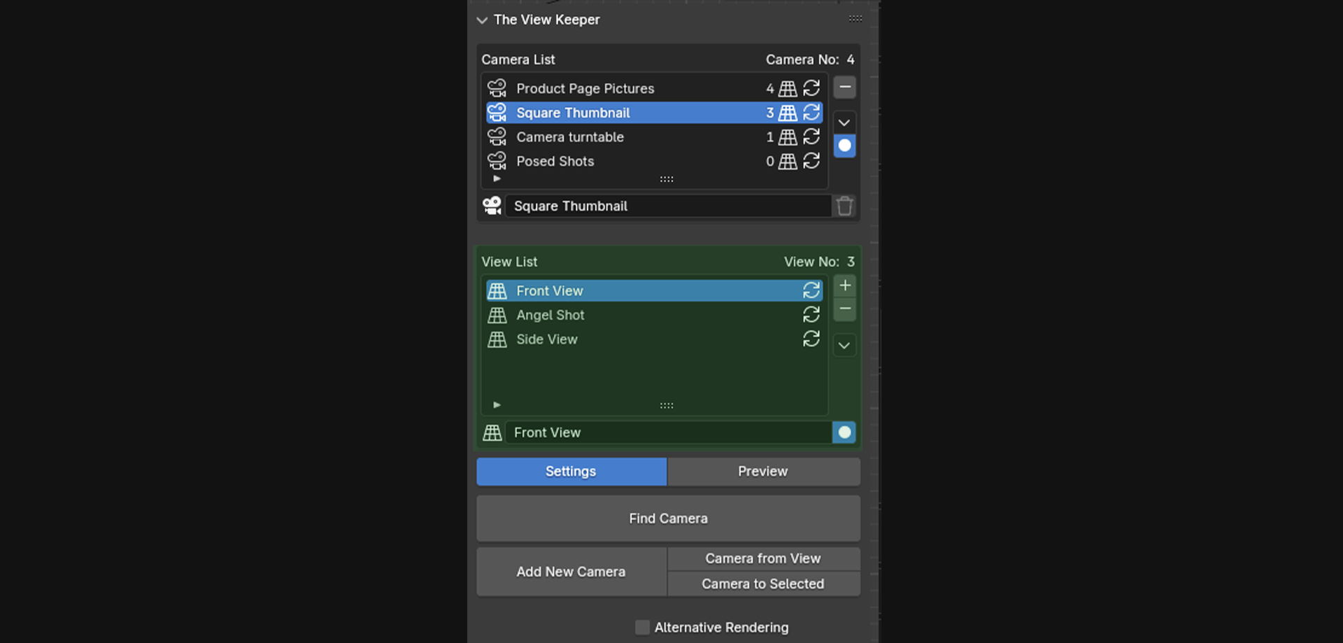 Blender camer view list list table blender addon- the view keeper. Store multiple camera angles in blender