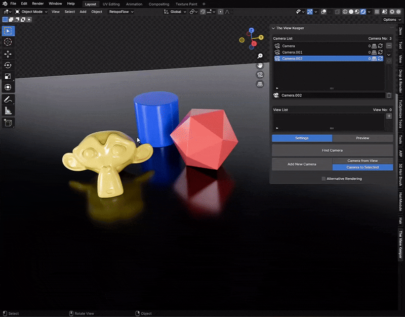 Blender camer records install blender addon- the view keeper. Store multiple camera angles in blender