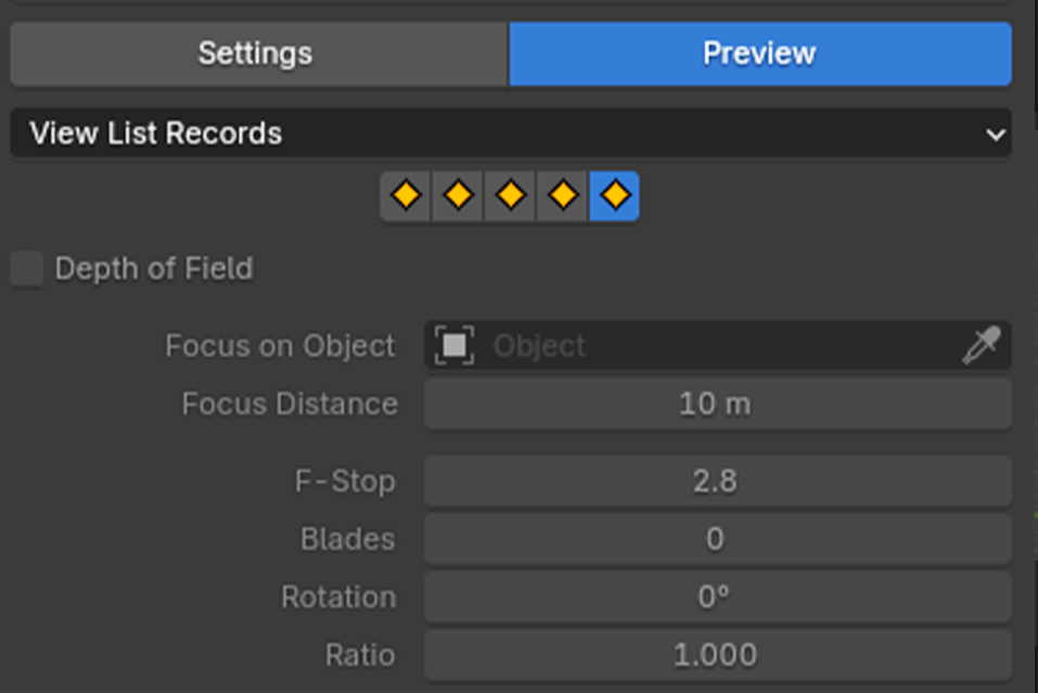 Blender depth of field settings preview view records view record list view table blender addon- the view keeper. Store multiple camera angles in blender