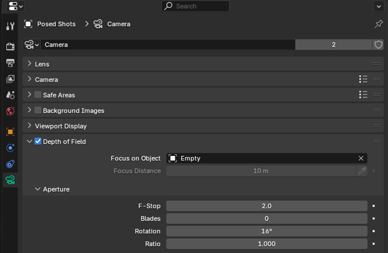 Camera depth of field blender