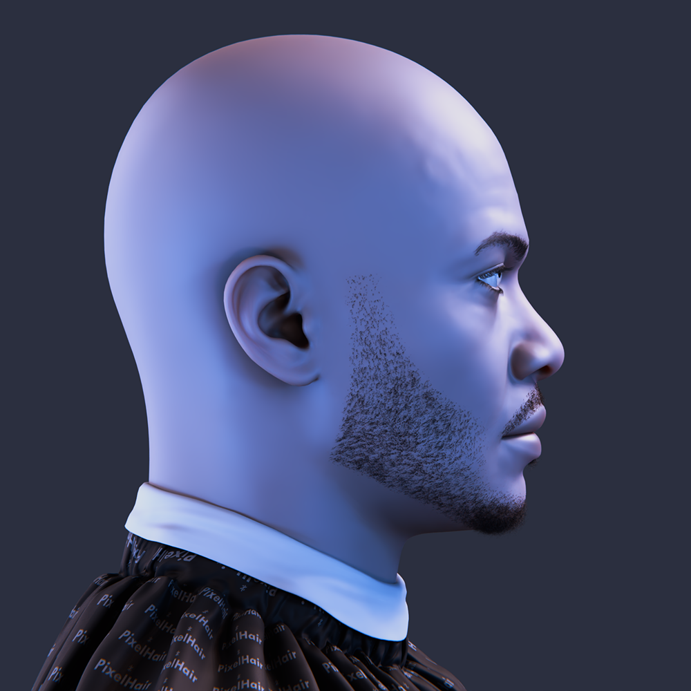 Pixelhair realistic 3d character clean shaved patchy beard in blender using blender hair particle system