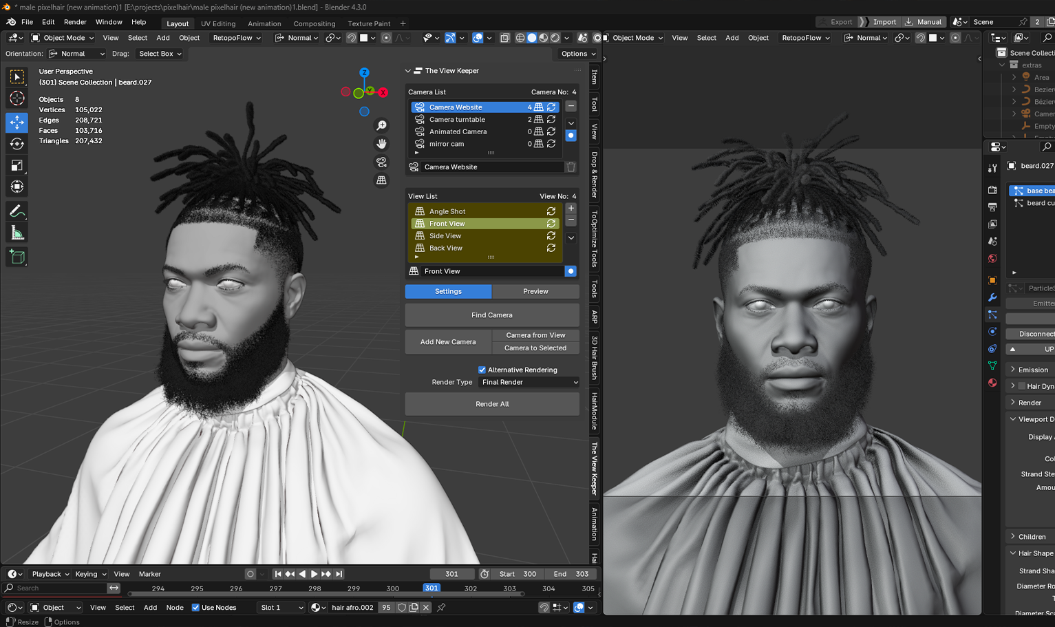 PixelHair Realistic 3d character dreads fade taper in Blender using Blender hair particle system