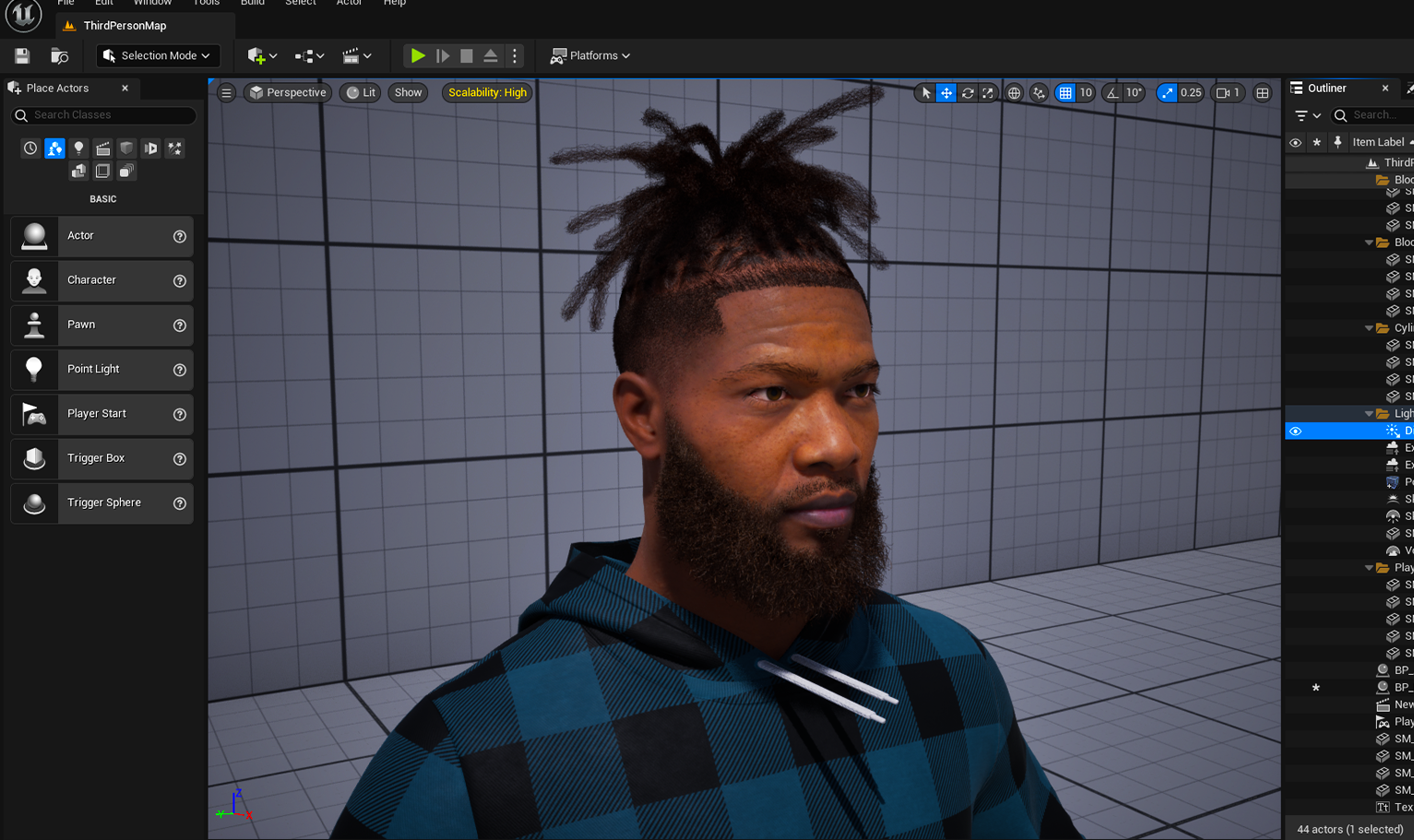 PixelHair Realistic 3d character dreads fade taper on a metahuman in Unreal Engine 5 using Blender hair particle system