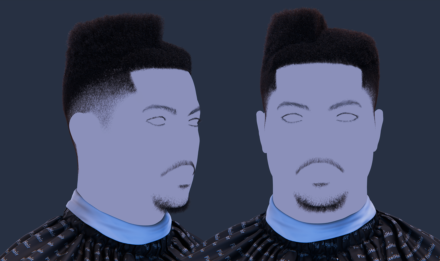 PixelHair Realistic Juice 2pac 3d character afro fade taper 4c hair in Blender using Blender hair particle system