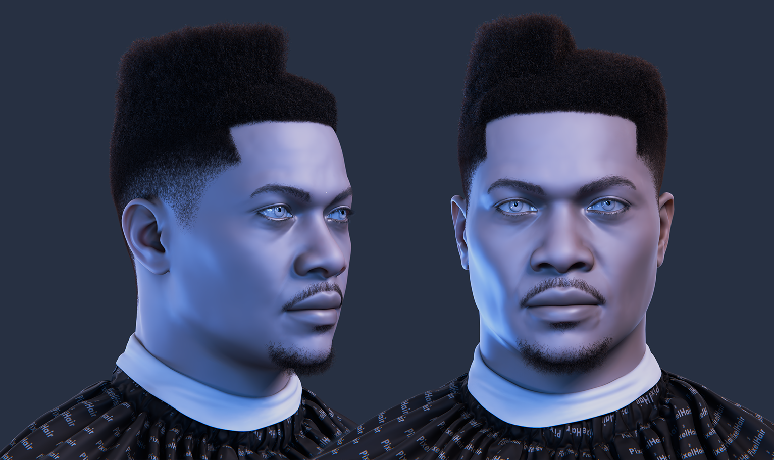 PixelHair Realistic Juice 2pac 3d character afro fade taper 4c hair in Blender using Blender hair particle system