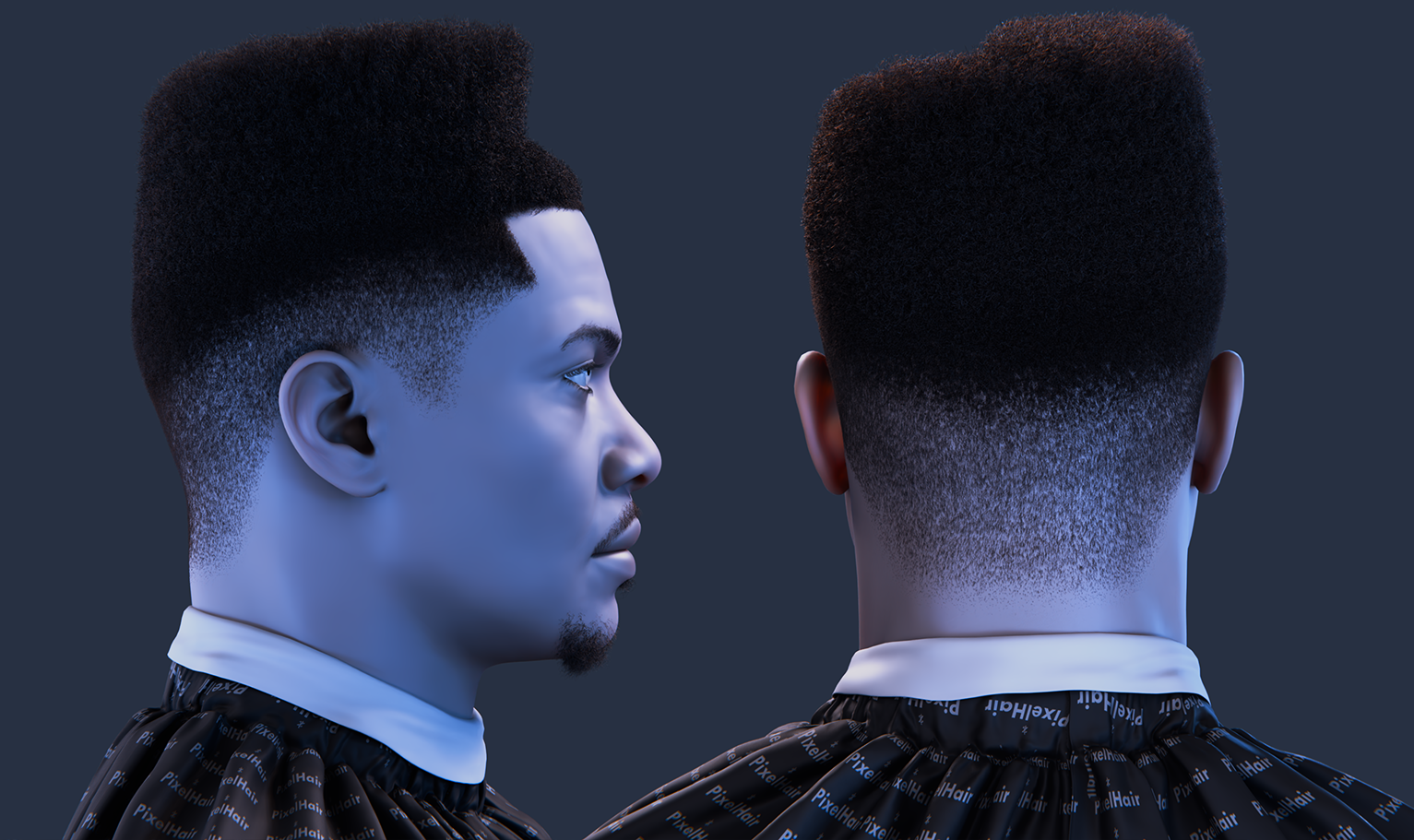 PixelHair Realistic Juice 2pac 3d character afro fade taper 4c hair in Blender using Blender hair particle system