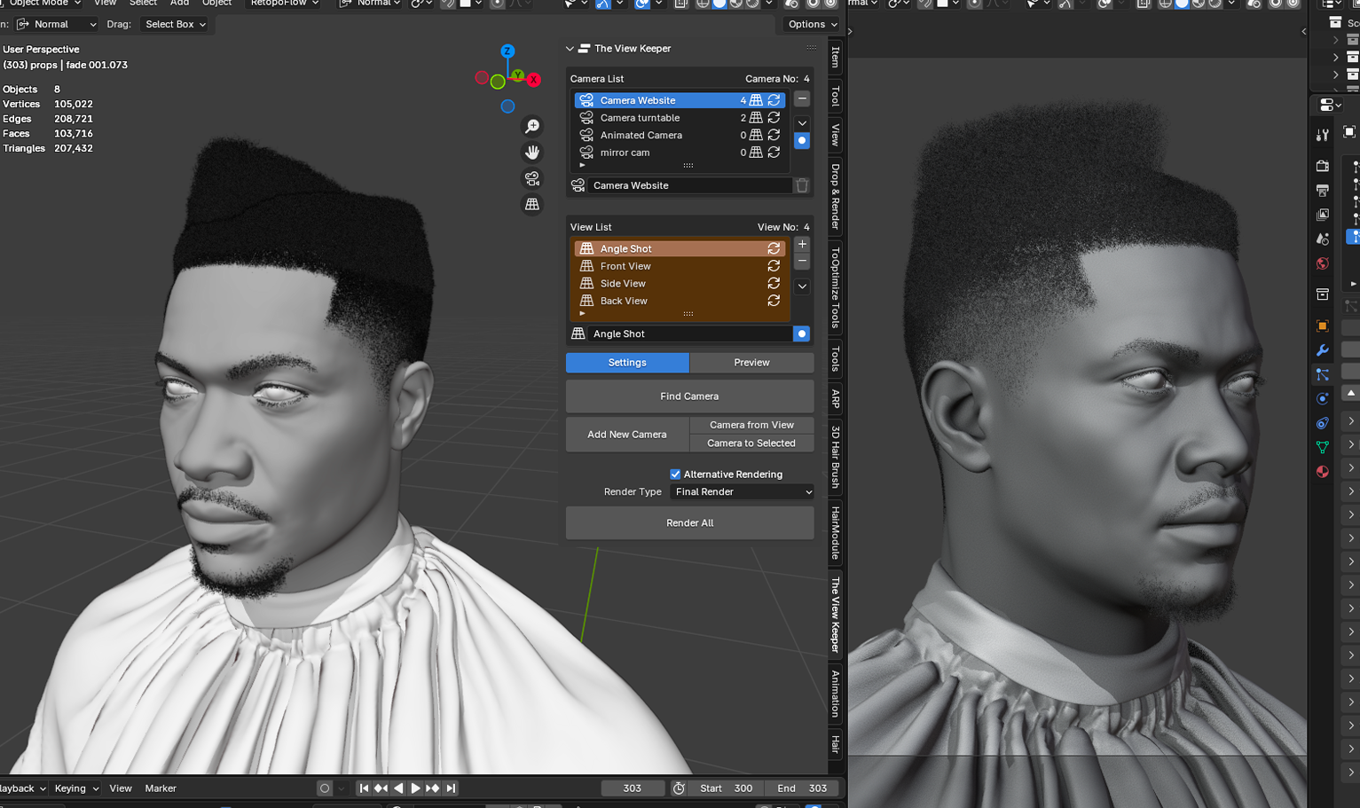 PixelHair Realistic Juice 2pac 3d character afro fade taper 4c hair in Blender using Blender hair particle system