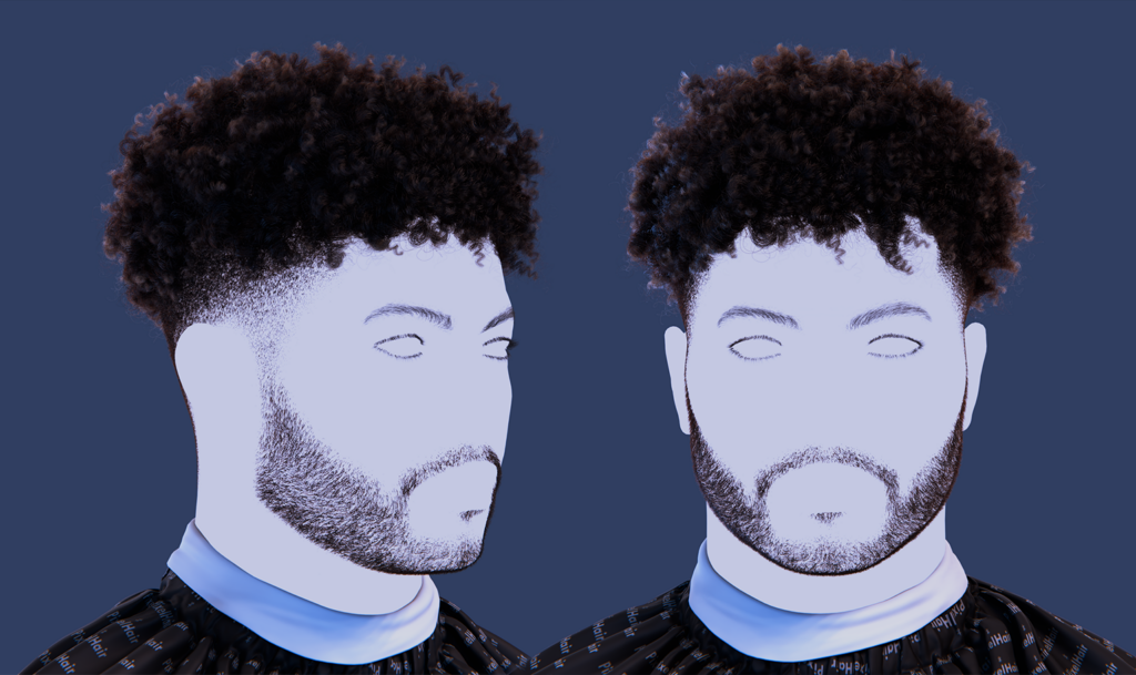 Pixelhair realistic 3d character curly afro taper 4c hair in blender using blender hair particle system