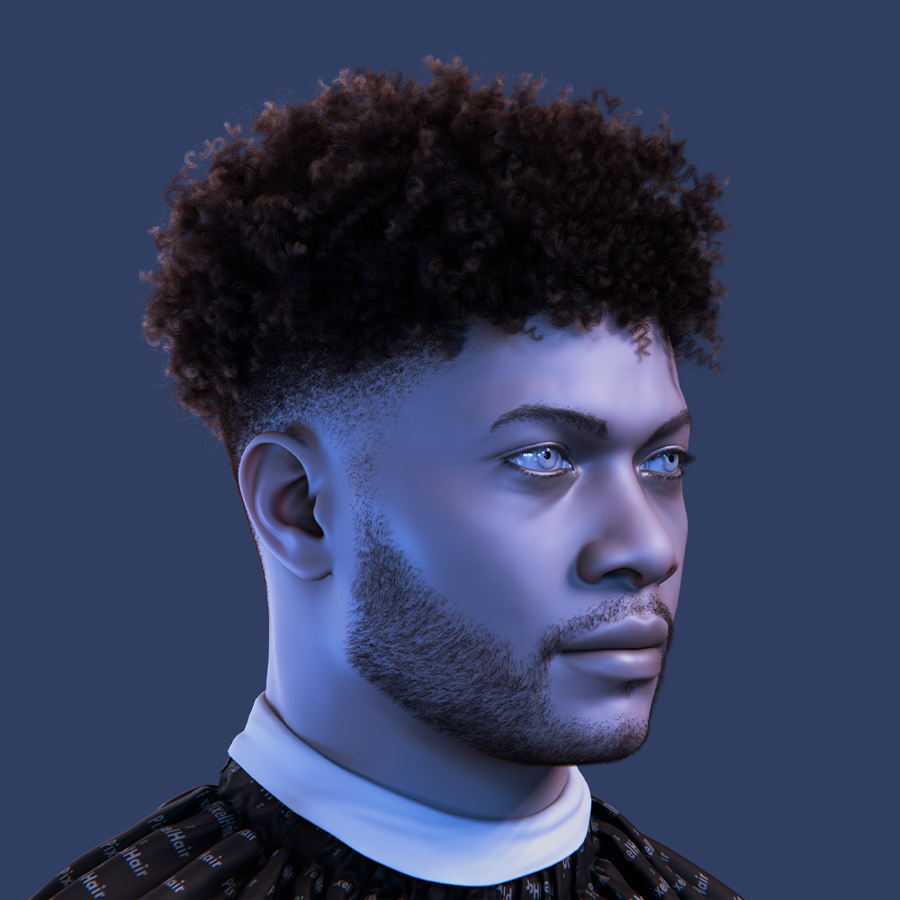 Pixelhair realistic 3d character curly afro taper 4c hair in blender using blender hair particle system